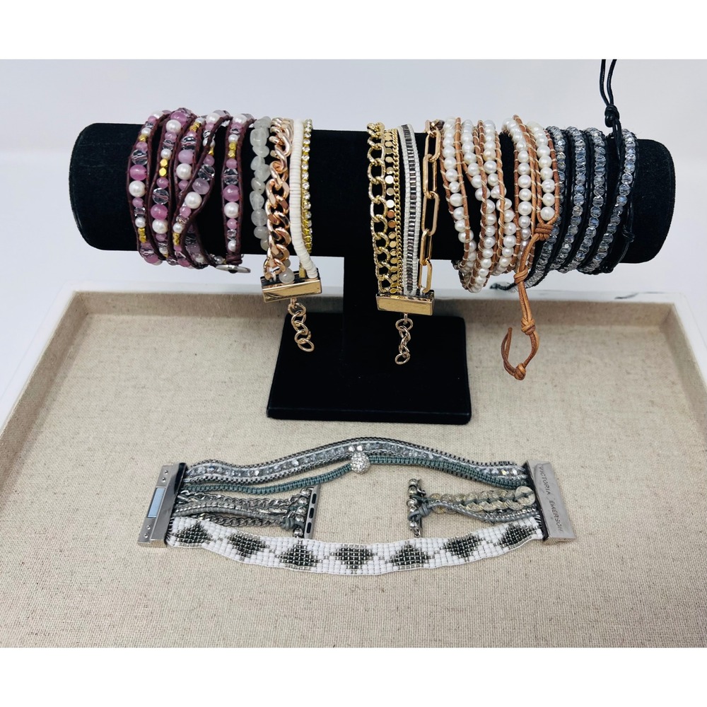 Victoria Emerson Bracelet & Apple Watch Boho Leather Wrap Beaded Mixed Metal Lot